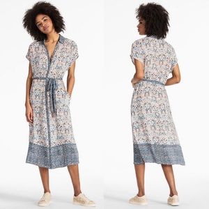 Lucky Brand Printed Tie Waist Midi Shirt Dress
